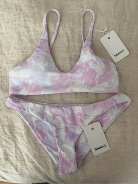 Midori Lavender and White Tie-Dye Swim Top